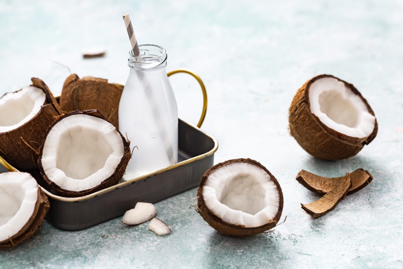 Refreshing coconut water in a small bottle