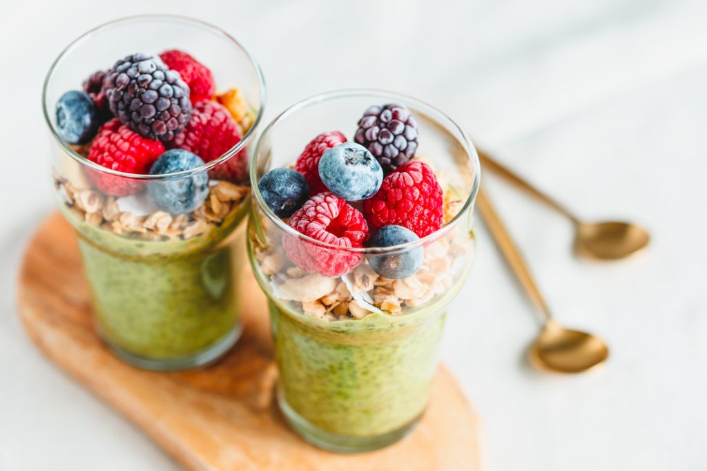 Top view on portions of chia pudding